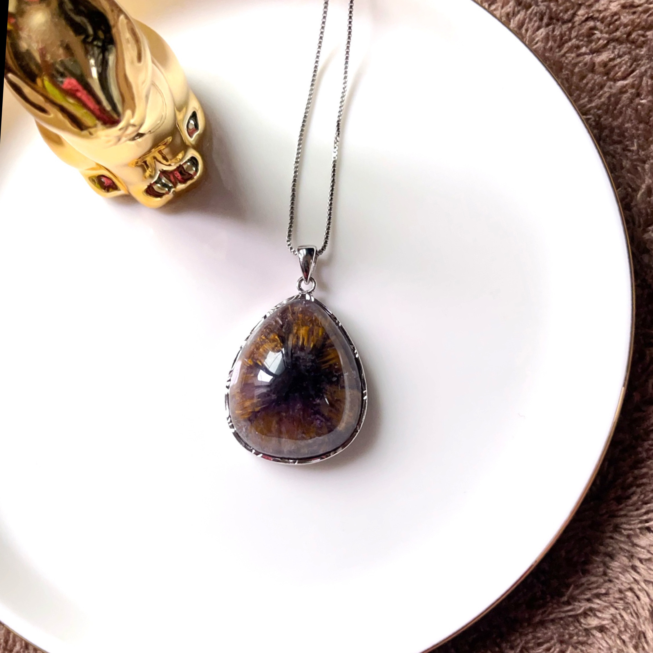 天然無処理　パープルタイチン ルチル クォーツ　ペンタトップ No1180