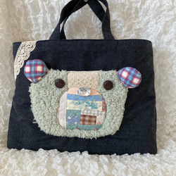 【MIMOSHIGE〜ミモシゲバッグ６号〜くまちゃん】　ハンドメイド　レッスンバッグ　キッズバッグ　布バッグ　動物柄 2枚目の画像