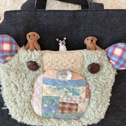 【MIMOSHIGE〜ミモシゲバッグ６号〜くまちゃん】　ハンドメイド　レッスンバッグ　キッズバッグ　布バッグ　動物柄 4枚目の画像