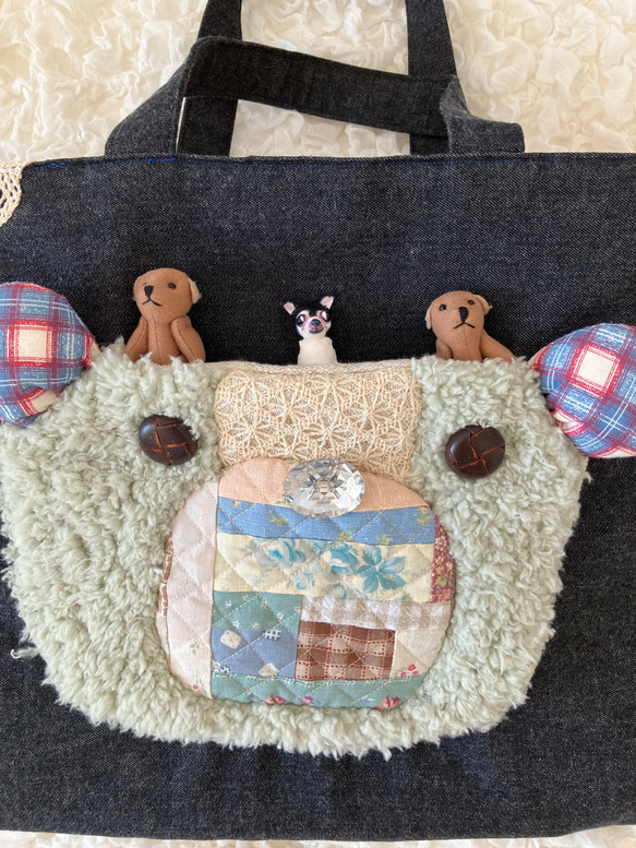 【MIMOSHIGE〜ミモシゲバッグ６号〜くまちゃん】　ハンドメイド　レッスンバッグ　キッズバッグ　布バッグ　動物柄 4枚目の画像