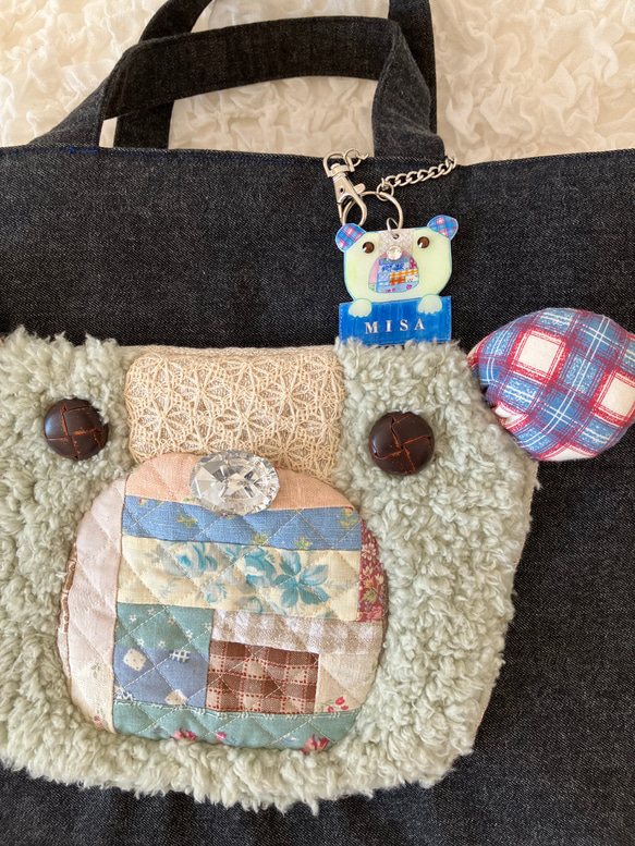 【MIMOSHIGE〜ミモシゲバッグ６号〜くまちゃん】　ハンドメイド　レッスンバッグ　キッズバッグ　布バッグ　動物柄 7枚目の画像