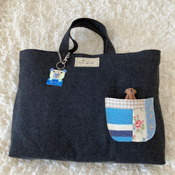 【MIMOSHIGE〜ミモシゲバッグ６号〜くまちゃん】　ハンドメイド　レッスンバッグ　キッズバッグ　布バッグ　動物柄 3枚目の画像
