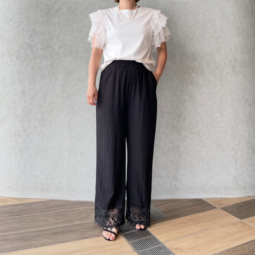 長さ選べる♡さらさら冷感生地♡ウエストゴムゆったり裾レースパンツ