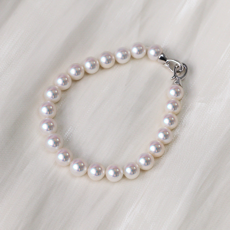 【La Corser】天然5-9mm淡水真珠ブレスレット、ホワイトとピンク、ほぼラウンドブレスレット、エレガントで万能な彼女への
