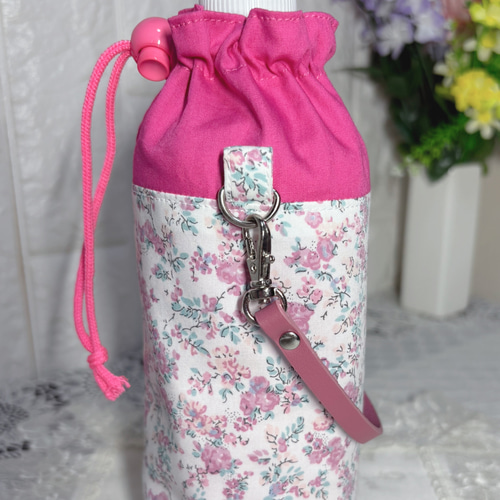 再販】ペットボトルカバー リバティムーンモス/ピュアピンク✿本革持ち