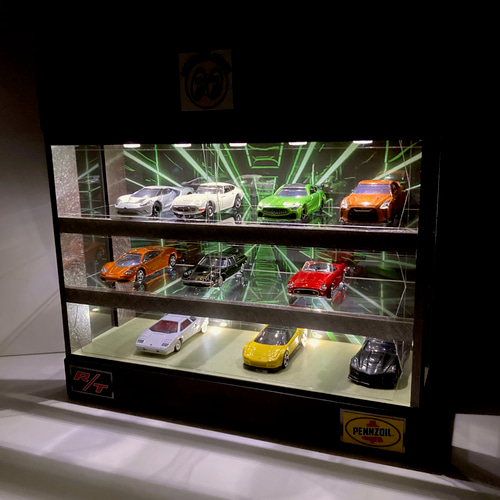1/64展示21台可・サイバーパンク風・3層式ディスプレーBOX・LED照明10