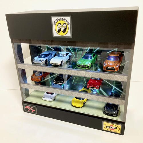 1/64展示21台可・サイバーパンク風・3層式ディスプレーBOX・LED照明10