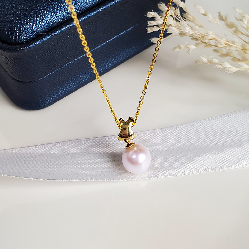 【La Corser】18Kゴールド 天然海水和真珠 7.5-9.5mm アコヤ真珠ペンダントネックレス ペンダント エレガント