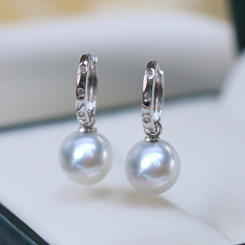 【La Corser】9-13mm 南洋ホワイト天然海水真珠ピアス 2個セット 18Kゴールド ダイヤモンドピアス ラウンドパー