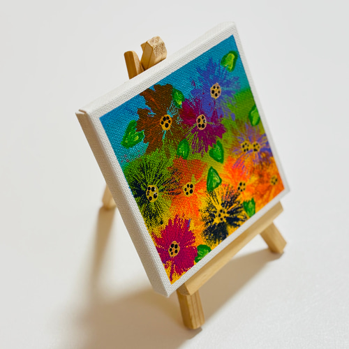 10cm】ハイビスカス キャンバスアート カラフル アクリル絵の具