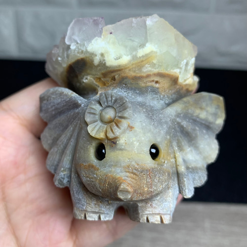 天然水晶彫刻象の置物貴州紫縁蛍石原石とてもかわいい その他置物 Like