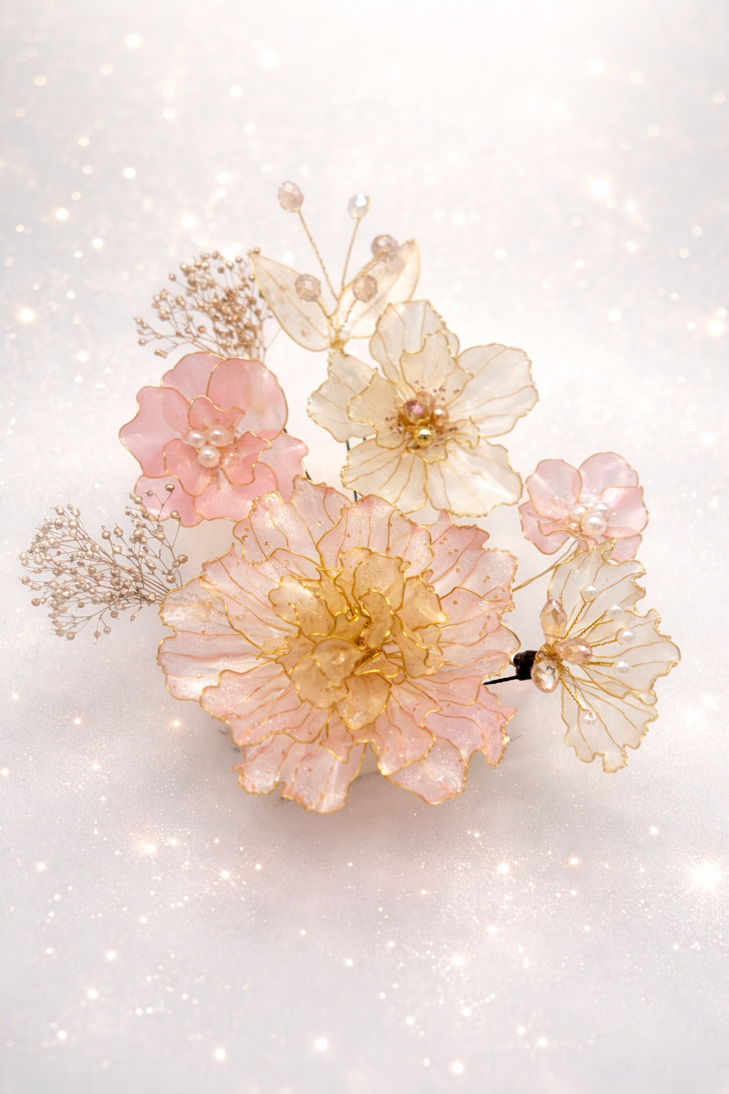 【再販5】　芍薬 と 芙蓉 の 髪飾り ⭐︎ アメリカンフラワー ⭐︎ 成人式 卒業式 ウェディング