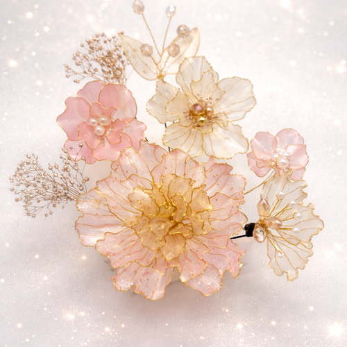 再販5】 芍薬 と 芙蓉 の 髪飾り ⭐︎ アメリカンフラワー ⭐︎ 成人式