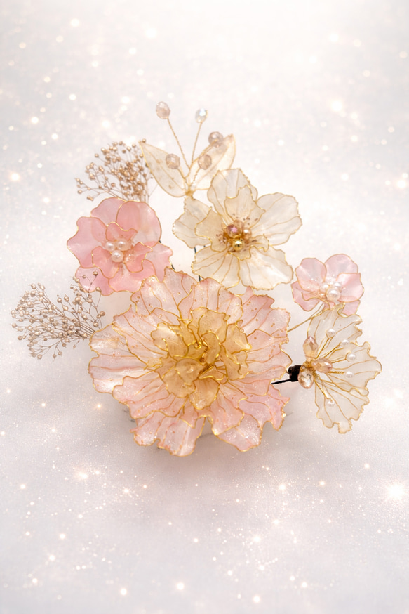 ひページ　アメリカンフラワー髪飾り 送料無料》＊いちごの花＊アメリカンフラワー♡髪飾り ベージュ