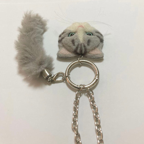 羊毛フェルト 猫バッグチャーム スコティッシュフォールド