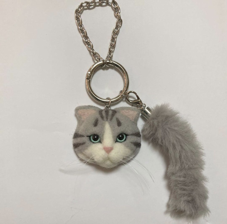 羊毛フェルト 猫バッグチャーム スコティッシュフォールド ファー