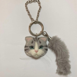羊毛フェルト 猫バッグチャーム スコティッシュフォールド ファー