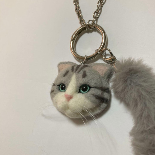 羊毛フェルト 猫バッグチャーム スコティッシュフォールド