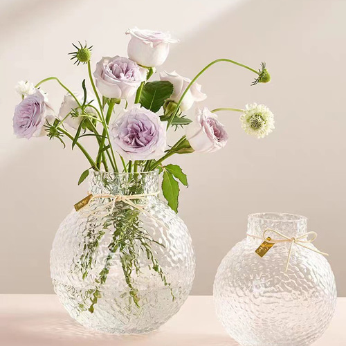 ガラス花瓶 クリアフラワーベース 丸型 おしゃれ 花器 生け花