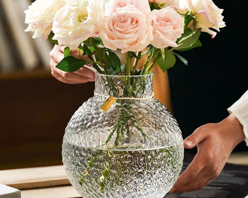 ガラス花瓶 クリアフラワーベース 丸型 おしゃれ 花器 生け花