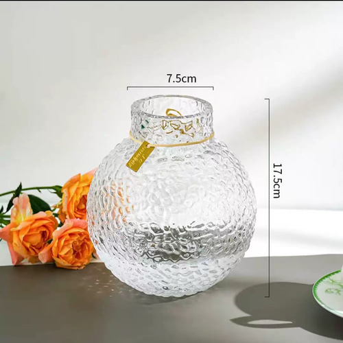 ガラス花瓶 クリアフラワーベース 丸型 おしゃれ 花器 生け花