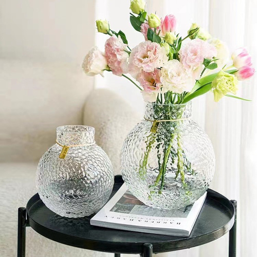 ガラス花瓶 クリアフラワーベース 丸型 おしゃれ 花器 生け花