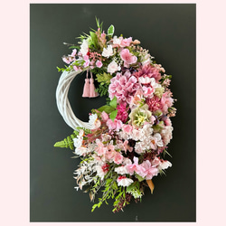 オールドローズとダリアのお花のリース  フラワーリース  リース  造花 オールドローズとダリアのお花のリース フラワーリース リース 造花