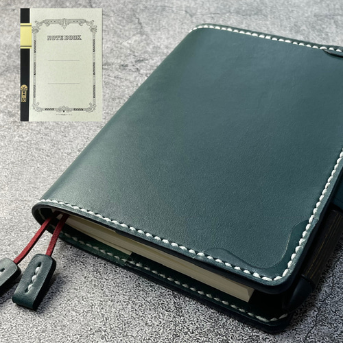 手縫】ツバメノート A5ノート 100枚用ブルーグリーン本革手帳カバー2本