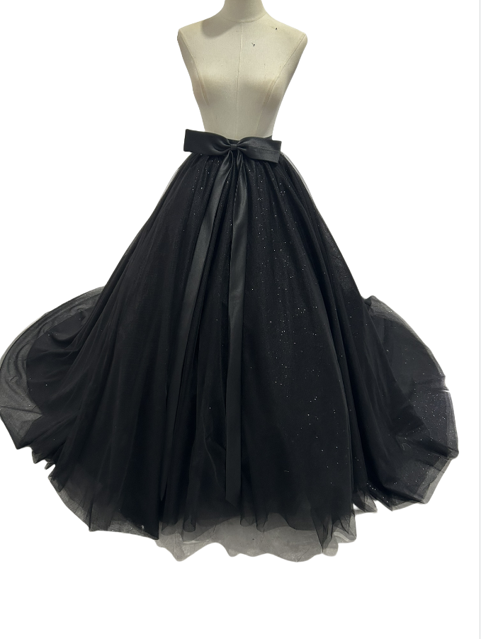 オーバースカート ブラック キラキラグリッターチュール ソフトチュール エレガント 大人っぽい