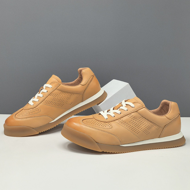 メンズ本革厚底カジュアルシューズ・ゆったり広々・素早い履き W480