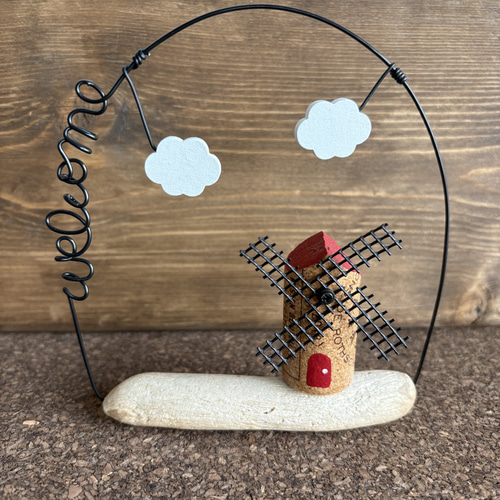 ワインコルクの風車と雲のオブジェ 置き型・吊り下げ（K-10） その他