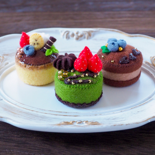 フェルトケーキ 確認用 抹茶とチョコのケーキ フェルトケーキ フェルト雑貨 フェルトままごと