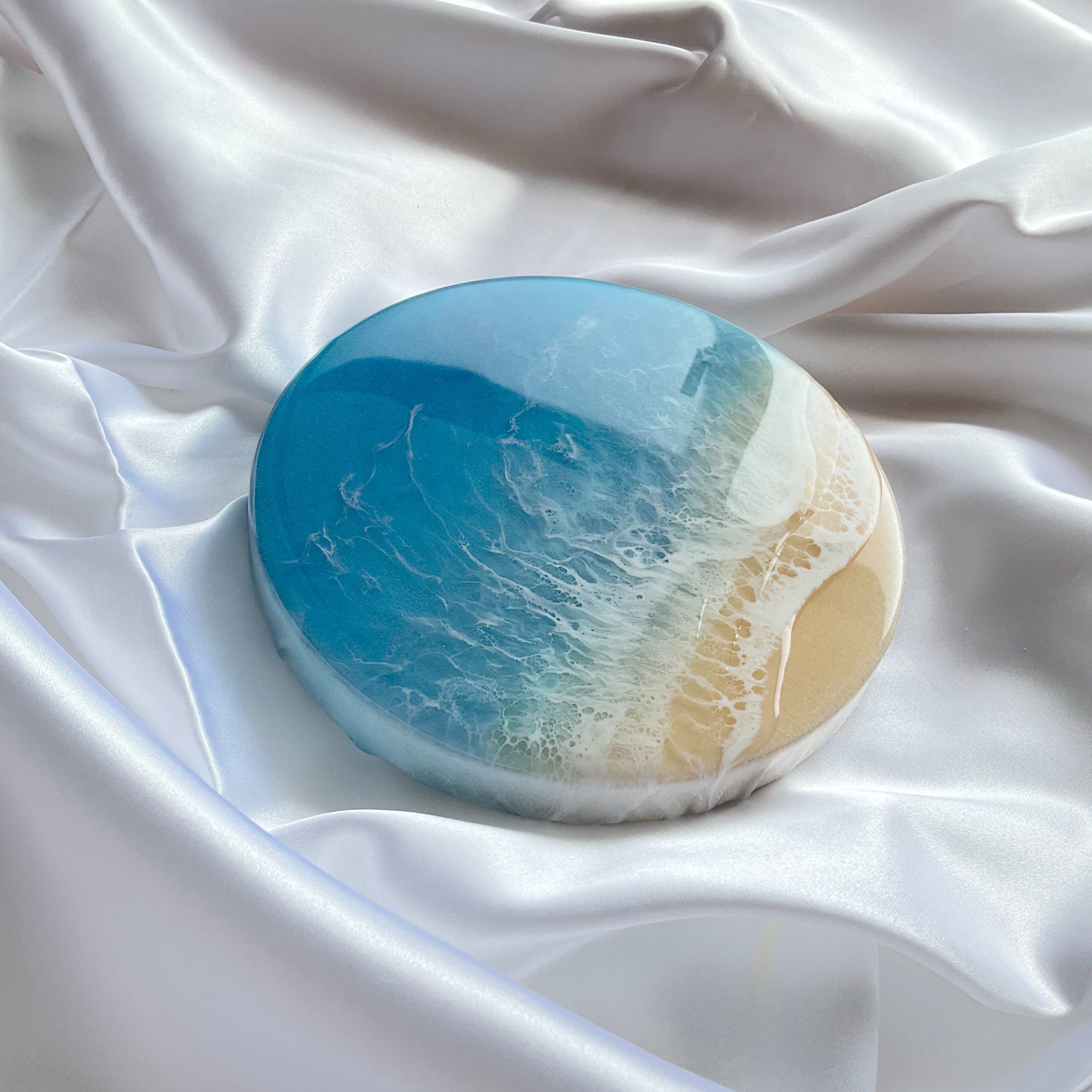 海のアートパネル (小さな海シリーズ) キャンバス　レジンアート　円形　石垣ブルー　小