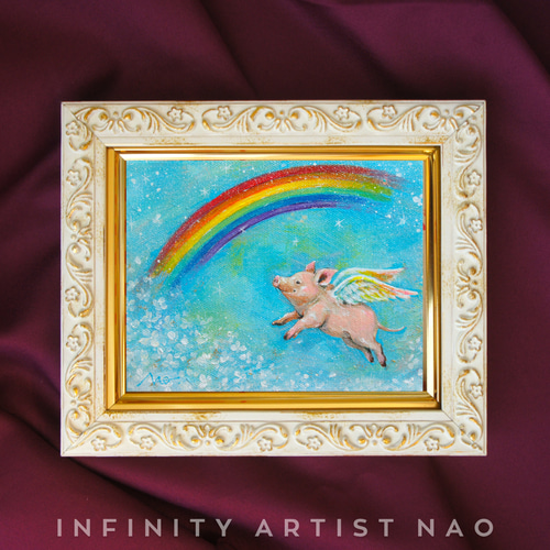 ◉一点物・再販不可】F0 ぶたの絵 ミニブタ 豚 虹 空 羽 天使