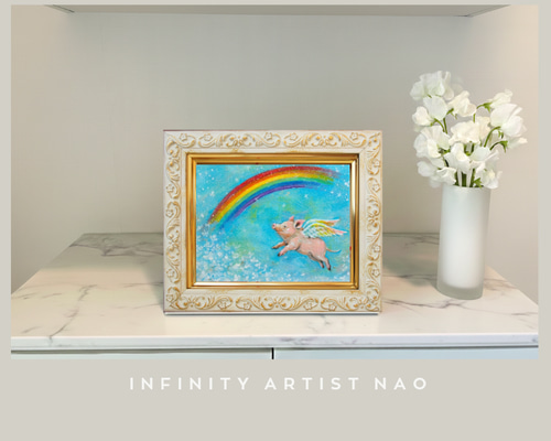 ◉一点物・再販不可】F0 ぶたの絵 ミニブタ 豚 虹 空 羽 天使 玄関