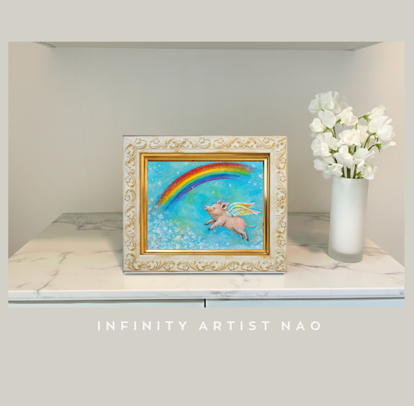 ◉一点物・再販不可】F0 ぶたの絵 ミニブタ 豚 虹 空 羽 天使 玄関