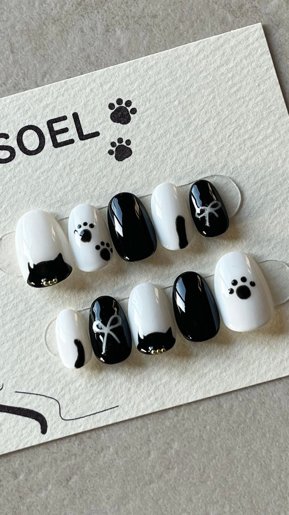 48】ネイルチップ ハンドメイド コフィン 猫ネイルチップ ネイルチップ