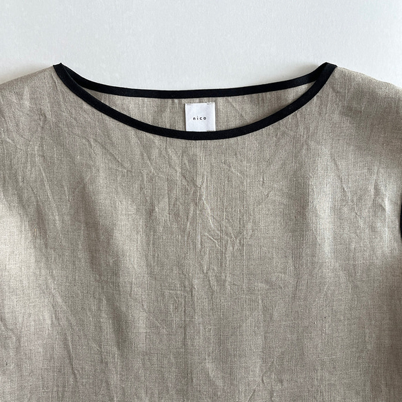 【ベラルーシ】ボリューム袖ボートネック7分袖丈プルオーバー_リネン100%_Natural 8枚目の画像