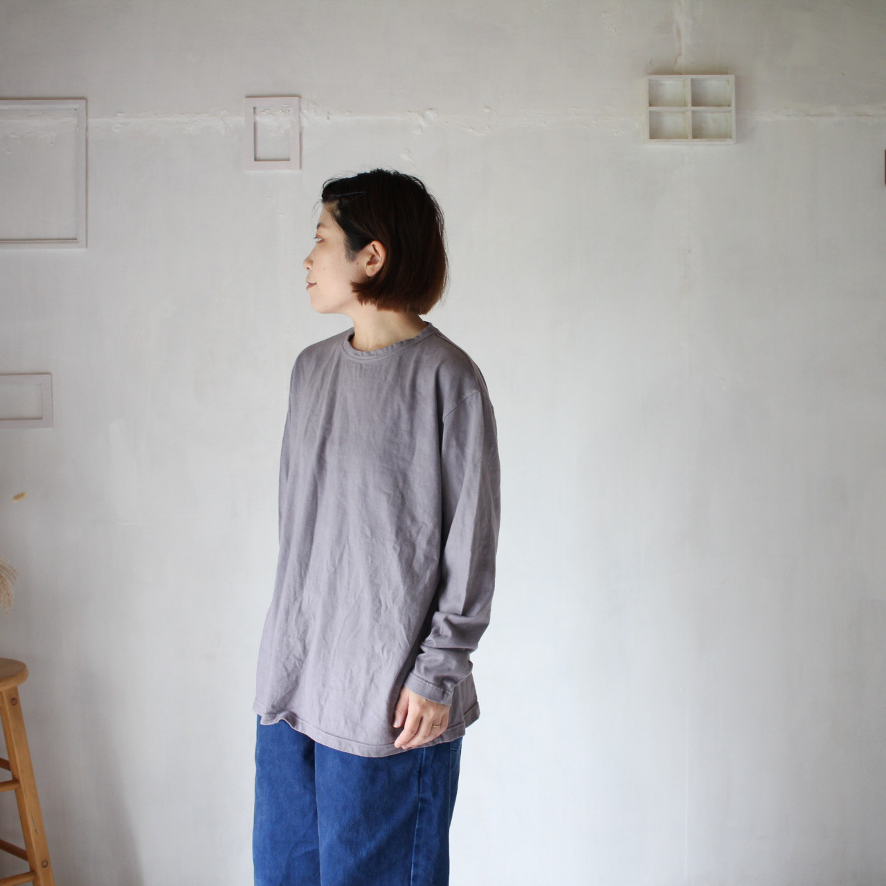 kito organic mannish L/S Tee / 淡藤色 / 五倍子染め