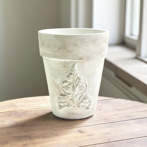 アンティーク調ペイント素焼き鉢 立体装飾 クラシックモチーフ