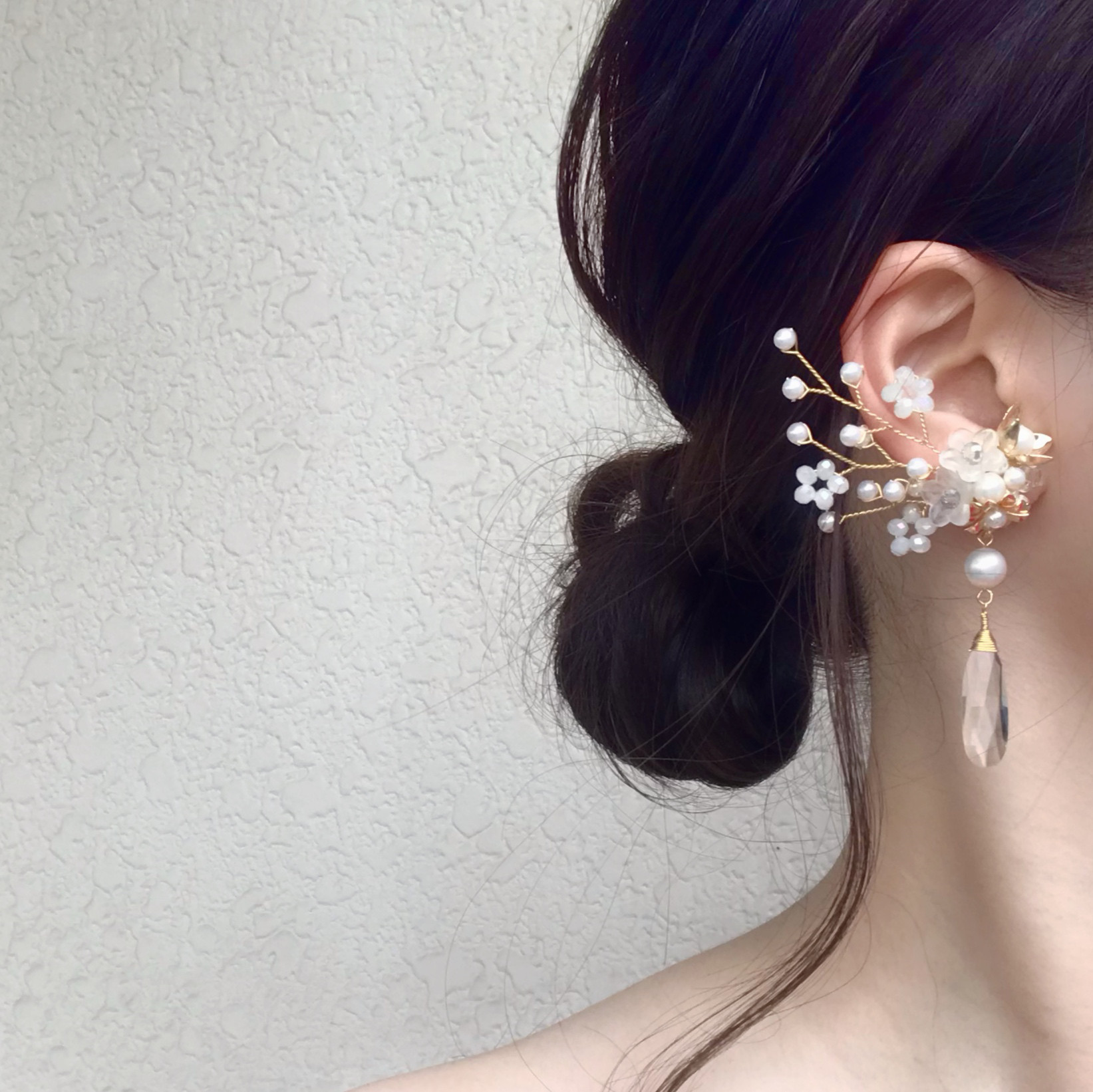 beginning〜天然石クリスタル×小枝 イヤリング 結婚式･お呼ばれ･花嫁 ゆらゆら･ブライダルアクセサリー