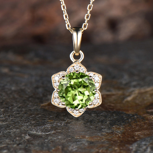 【買取店】K14WG ペリドット フラワー Flower 花 ネックレス※トップ フラワーペンダント 8月の誕生石 天然ペリドットネックレス