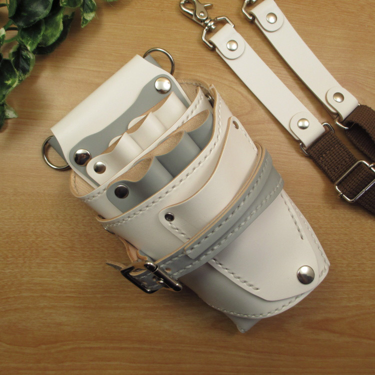 本革　ハンドメイド　６丁差しシザーケース (ホワイト×ライトグレー)　SCA-150/CWB