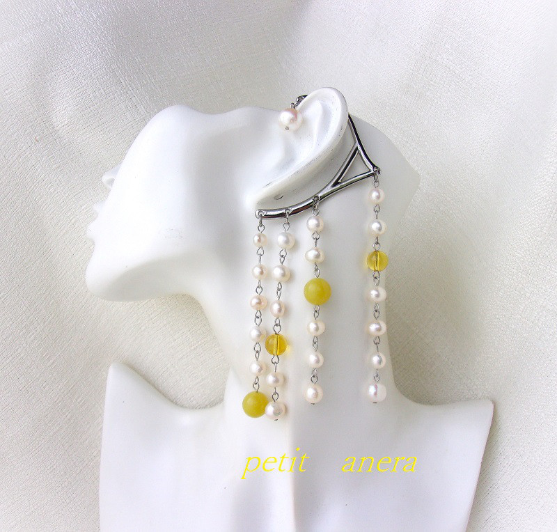 【送料無料】【１秒の魔法】ニッケルフリー☆淡水真珠☆大人イエロー☆天然石のイヤーフック