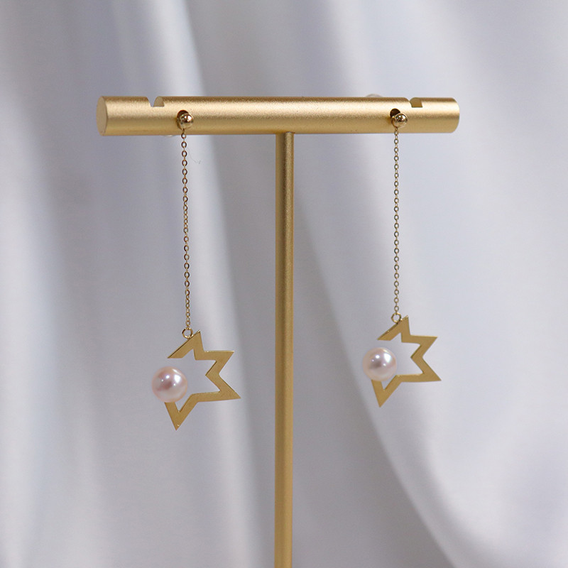 【La Corser】スターロング 日本製 天然 5-6mm アコヤ海水真珠 ピアス 18Kゴールド ピアス イヤリング 天空の