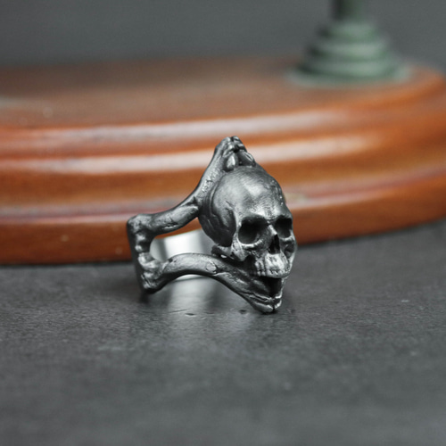 スカルリング シルバー925 骨象嵌 ゴシックヴァンパイア風 指輪