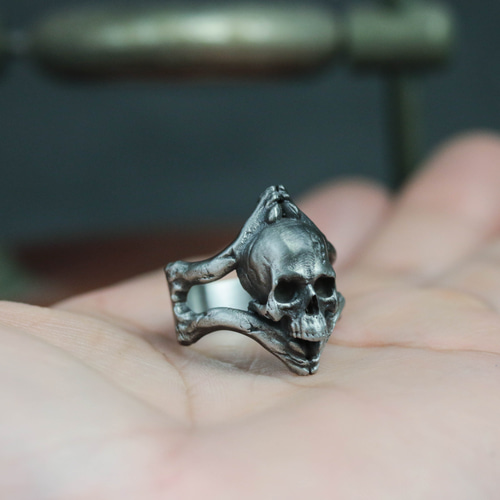 スカルリング シルバー925 骨象嵌 ゴシックヴァンパイア風 指輪