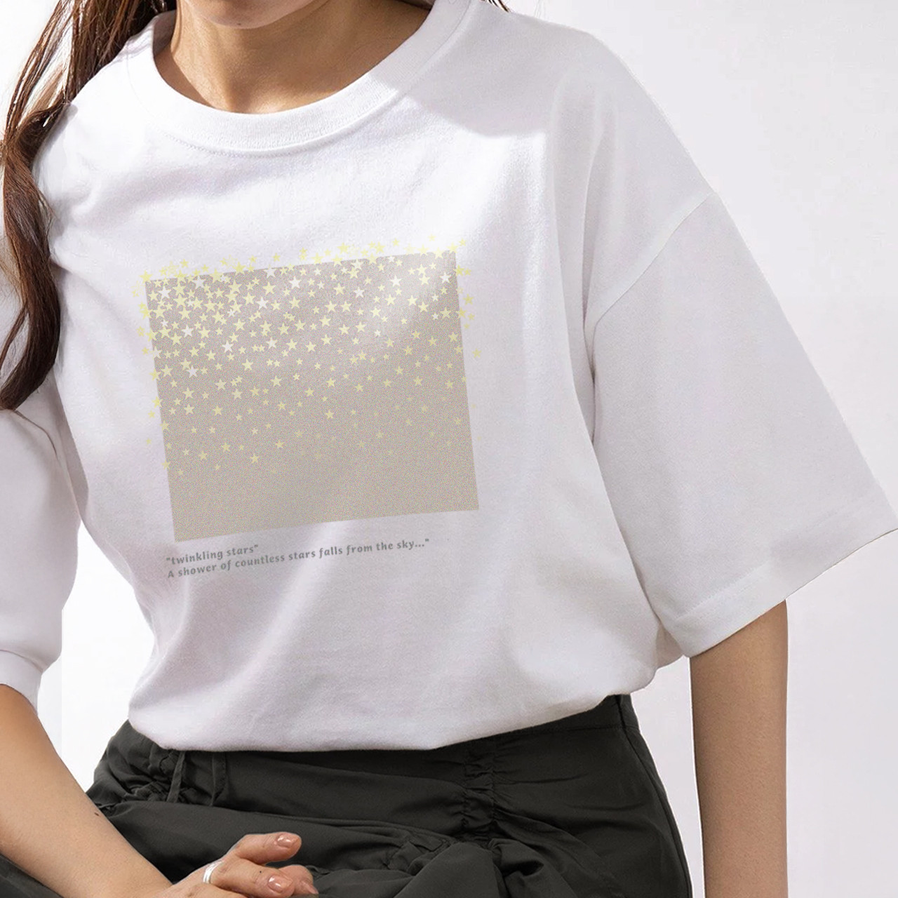【5色展開 】抜け感がポイントの上質なコットン  ”ビッグシルエットTシャツ”　Twinkling Stars ベージュ