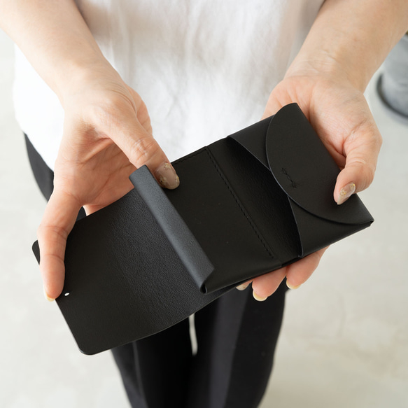 ELPE｜本革ミニ財布 三つ折り／スムースレザー ブラック お札が折れない ミニウォレットギフト メンズ レディース 3枚目の画像
