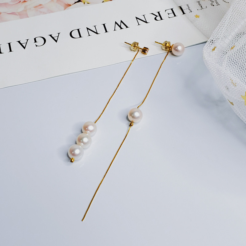 【La Corser】マルチウェア天然海水7-8.5mmアコヤ真珠ピアス18Kゴールド海水ピアス、彼女へのギフトとしてエレガント